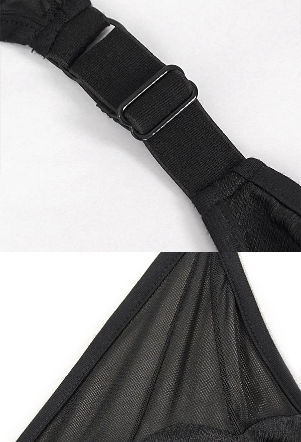 Devil Fashion Bat Style Gothic Black Mesh Triangle String Low Waist Bikini Set