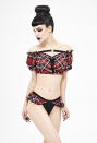 Devil Fashion Plaid Gothic Black Red Low Waist Ruffle Trim Bikini Bottom
