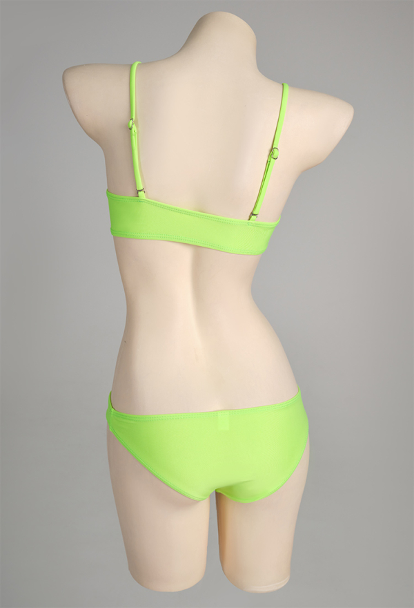 Summer Reign Women Gothic Neon Green Toxic Skull Pattern Cross Strap Cheeky Bikini Set
