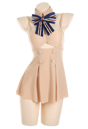 Robot Megan Beige Skirt One-Piece Swimsuit with Bow Collar And Panty