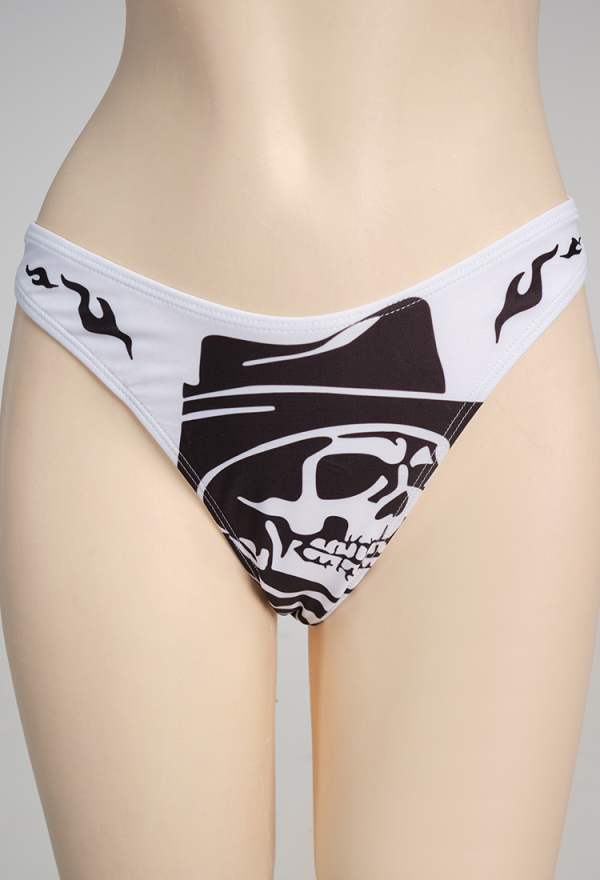 Summer Reign Women Gothic White Devil Skeleton Print Cheeky Bikini Set