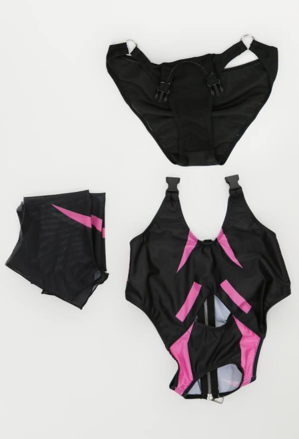 Cyber Attack Gothic Black Pink Cutout One-Piece Swimsuit with Shrug
