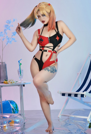 Gothic Spades and red diamonds print Sexy Halter Buckle Waist Hollow One-Piece Swimsuit