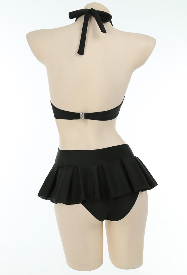 Dark Heart Gothic Black Heart Shaped Ring Decoration Mini Skirt Two-Piece Swimsuit with Microskirt