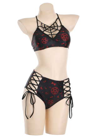 Moonlight Gothic Black Spider Web Cutout Two-Piece Swimsuit