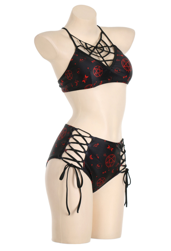 Moonlight Gothic Black Spider Web Cutout Two-Piece Swimsuit