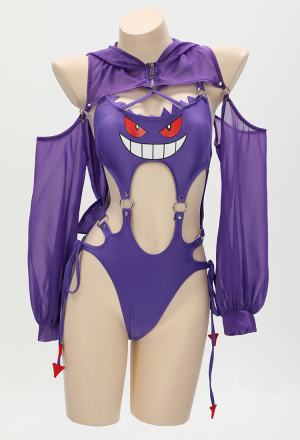 Purple Ghost Sexy Mini Skirt One-Piece Swimsuit with Cover up