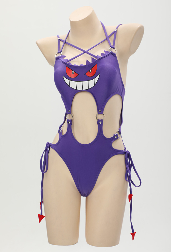 Purple Ghost Sexy Mini Skirt One-Piece Swimsuit with Cover up