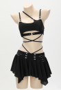 Dark Shadow Wasteland Style Black Camisole Two-Piece Swimsuit with Skirt and Cover Up