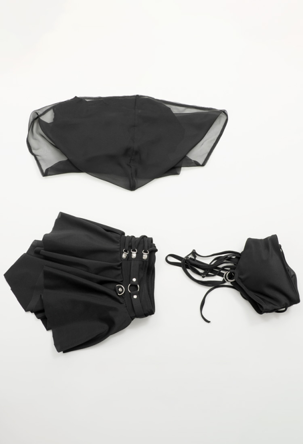 Broken World Wasteland Style Black Suspender Two-Piece Swimsuit with