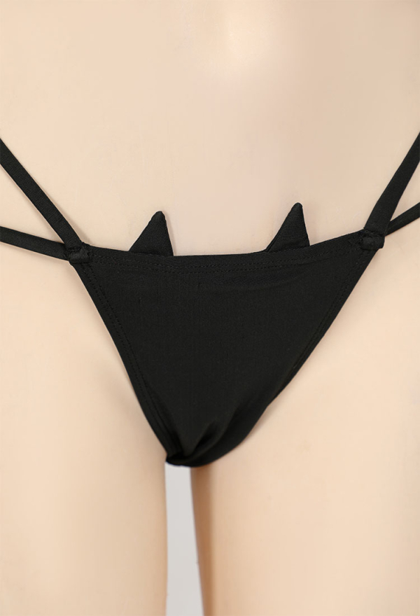 NIGHT WIDOW Gothic Bat Style Black Two-Piece Swimsuit Halter Top and Low Waist Triangle Bottom Bathing Suit