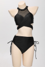 Gothic Swimwear Fishnet Hollow Black Two Piece Swimsuit Halter Short Top and High Waist Bottoms Bathing Suit