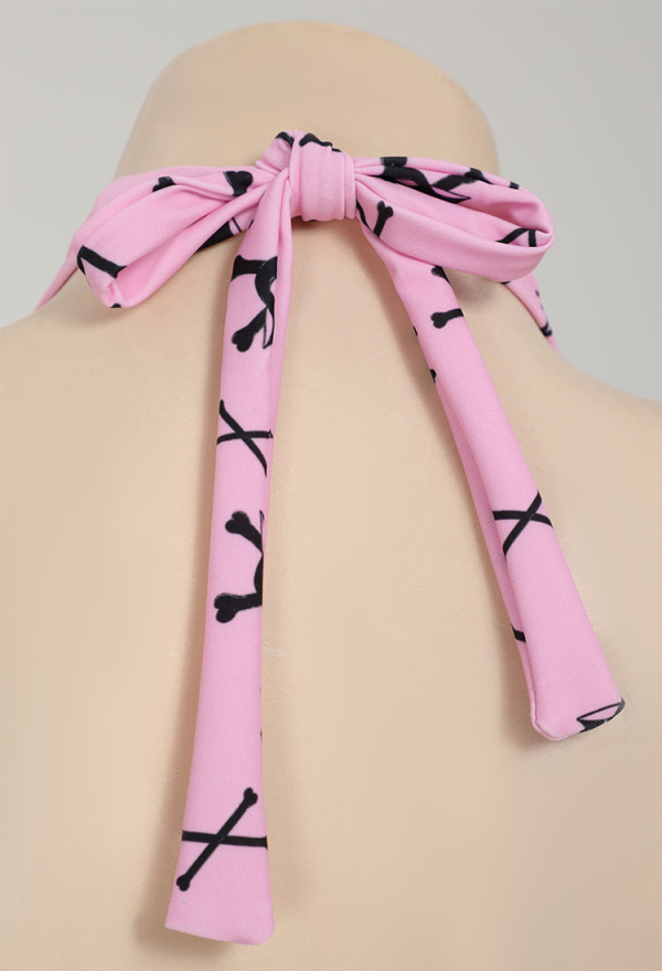 Thriller Kitten Skull Cat Print Swimsuit Heart-shaped Design Pink Skleteon Cat Two Pieces Swimsuit