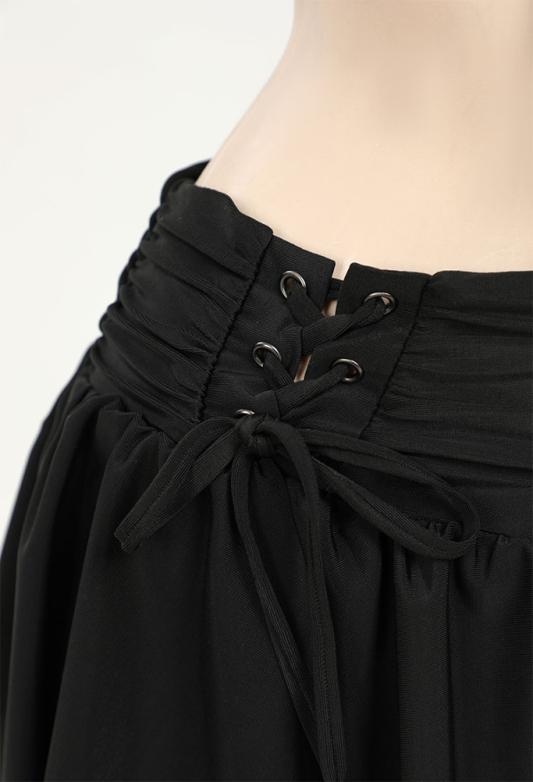 Gothic Vintage Black Two-Piece Swimwear Set Black Halter Top and Mini Skirt