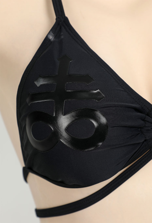 MIDNIGHT DEVIL Gothic Dark Style Bikini Black Devil Print Top And Panty