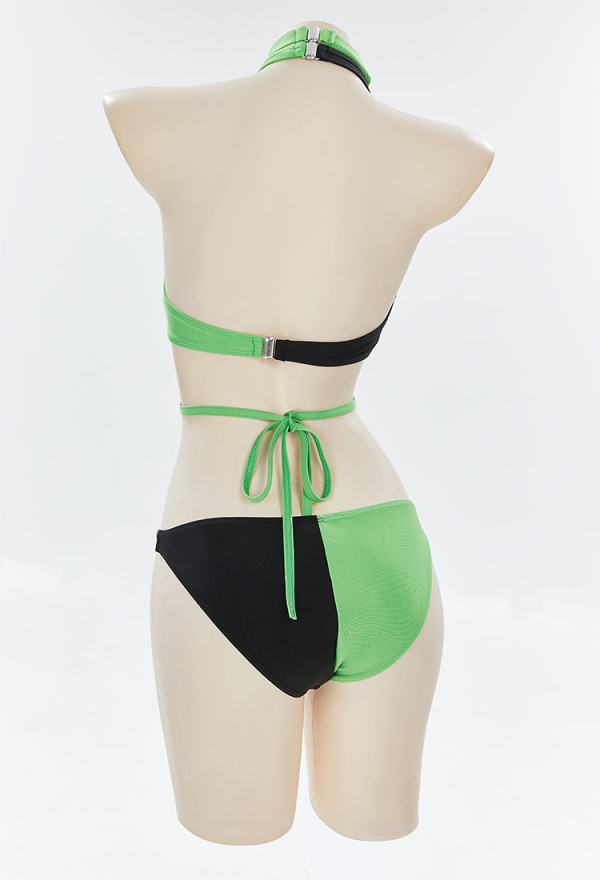 Green Menace Sexy Black and Green Buckle Decoration Two-Piece Swimsuit