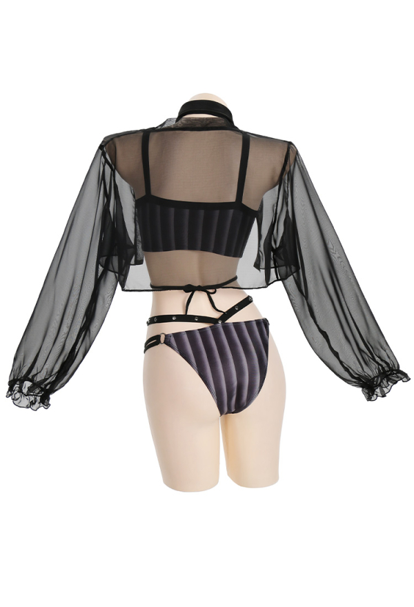 Goth Girl Gothic Polyester Black  Drawstring Decoration Two-Piece Swimsuit with Cover-up