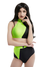 Shego Gothic Black and Green Vest Halter Top High Waist Panty Two-Piece Swimsuit