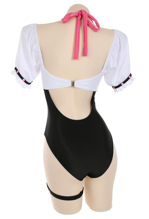 Blood Girl Gothic Pink Bat Wing One-Piece Swimsuit with Leg Ring