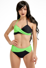 Shego Women Gothic Black and Green Halter String High Waist Bikini Set