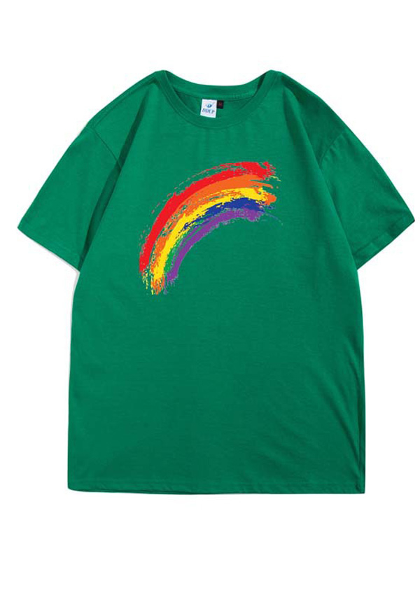Woman Fashion Pride Shirt Cotton Rainbow Pattern Short Sleeve Casual Summer Shirt