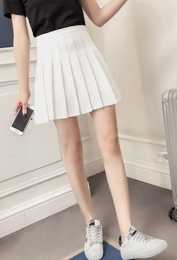 Kawaii Pleated Skirt Japanese Style White Cute Uniform Skirt