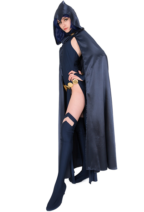Gothic Demon Girl Victorian Dark Witch Costume Spandex High Split Dress and Hooded Cloak Costume for Halloween Make to Order