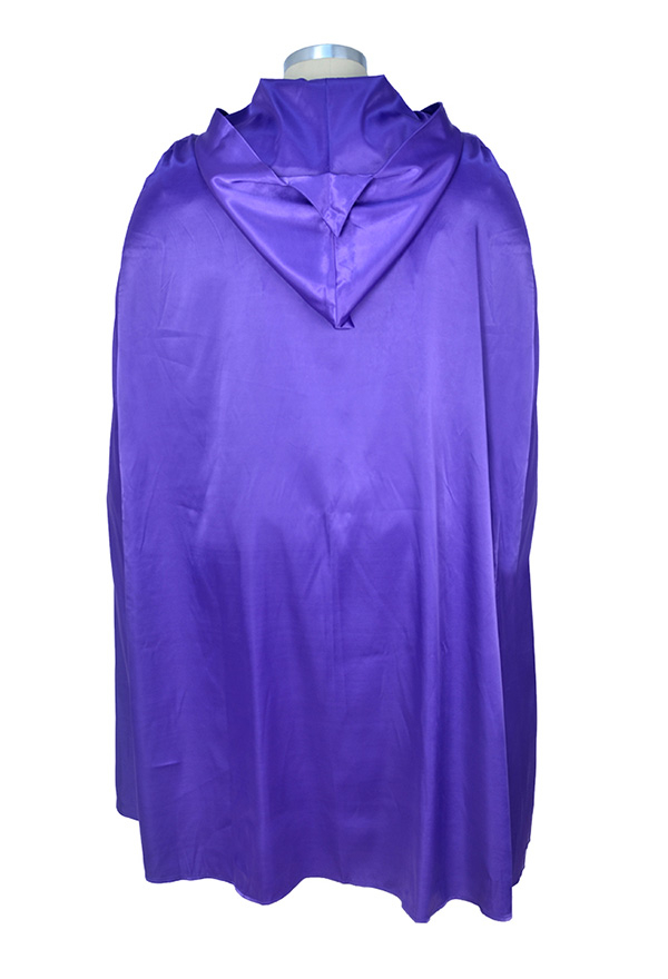 Plus Size Gothic Devil Demon Bodysuit Black PU Leather Halloween Costume with Decorated Belt and Purple Cloak