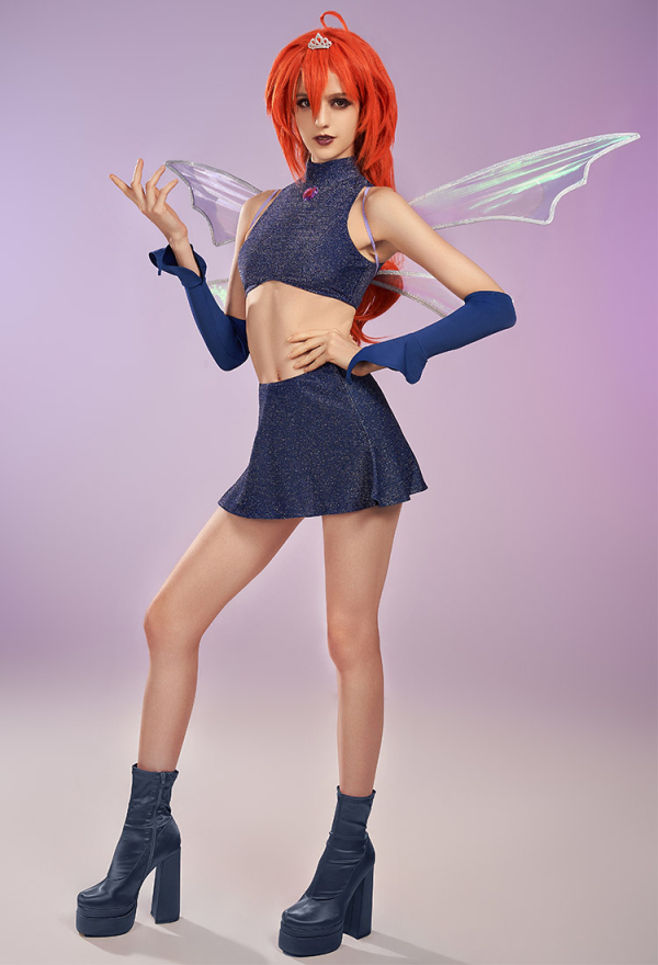 Winx Club Dark Bloom Cosplay Costume Adult Purple Tops and Skirt with Accessories Halloween Costume
