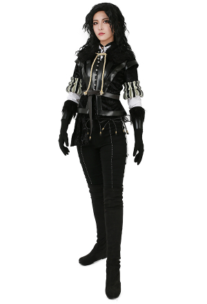Women Gothic Powerful Witcher Uniform Dark Style Black PU Leather Lantern Cuff Exquisite Design Full Set Halloween Costume