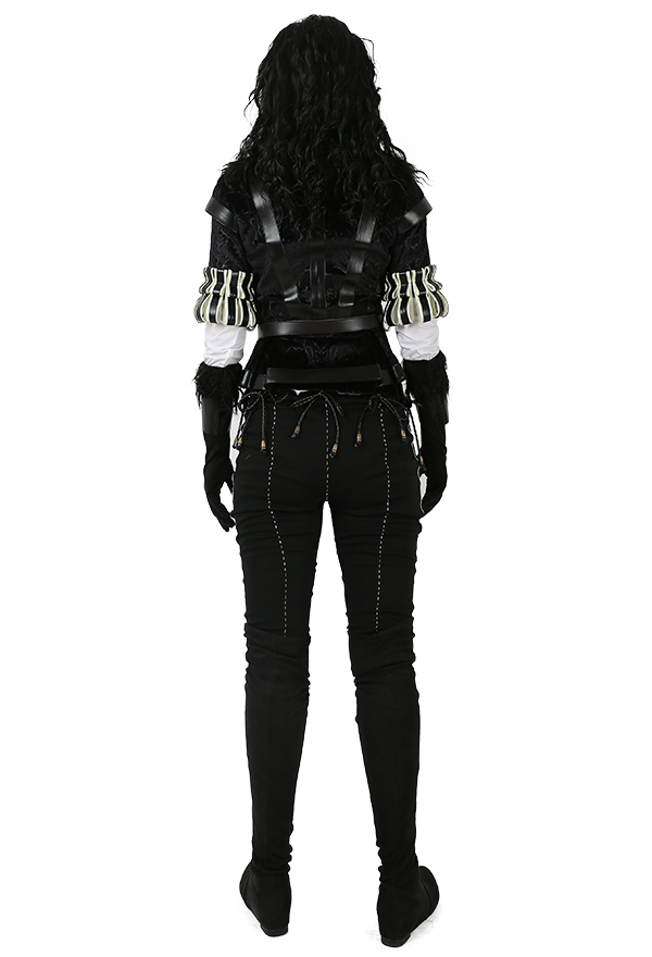 Women Gothic Powerful Witcher Uniform Dark Style Black PU Leather Lantern Cuff Exquisite Design Full Set Halloween Costume