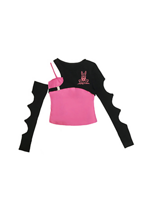 Slay Girl Women Egirl Black Pink Cold Shoulder Long Sleeve Cutout Top