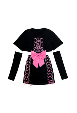 Slay Girl Bunny Print Bow Decorated Egirl Style Cutout Dress