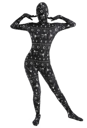 Women Impressive Bat Pattern Skinsuit Polyester Full Bodysuit for Adults Carnival Costume