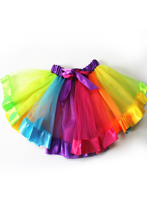 Women Pride Rainbow Puffy Tutu Skirt Bow Decorated Mini Skirts