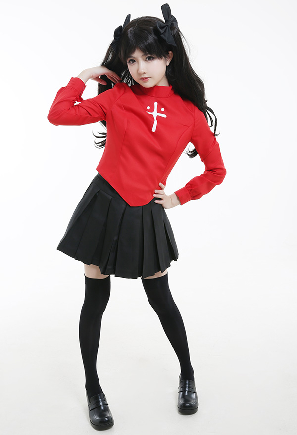 Bloody Rose Women Cross Print Long Sleeve Top and Skirt Cosplay Costume for Halloween