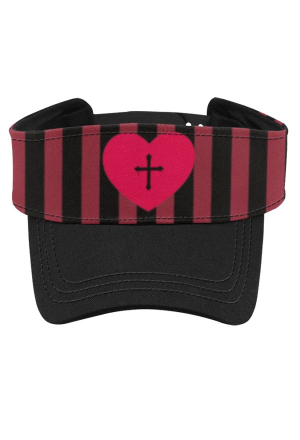 Women Gothic Summer UV Protection Beach Cap Black Red Heart Pattern Adjustable Sun Visor Cap