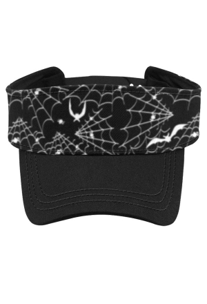 Women Dark Fashion Summer UV Protection Beach Cap Black Spiderweb Pattern Adjustable Gothic Sun Visor Cap