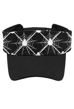 Devil Girl Stylish Summer UV Protection Beach Cap Black Spiderweb Pattern Adjustable Gothic Sun Visor Cap