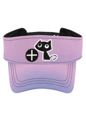 Kawaii Cat Girl Summer UV Protection Beach Cap Pastel Black Cat Pattern Adjustable Sun Visor Cap
