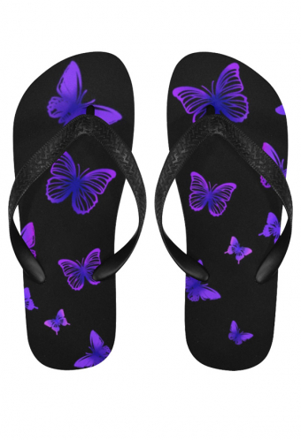 Gothic Girl Aesthetic Butterfly Print Flip Flops Black Purple Non-Slip Slipper for Beach and Bathing
