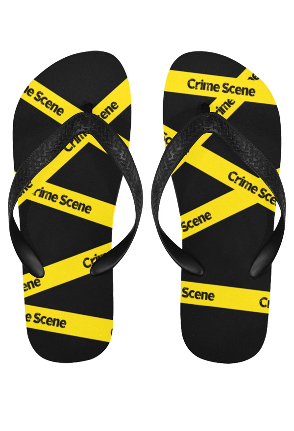 Gothic Yellow Warning Tape Print Flip Flops for Beach and Bathing