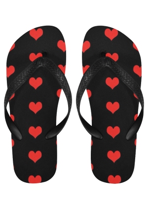 Dark Cute Girl Heart Print Flip Flops Black Red Non-Slip Slipper for Beach and Bathing