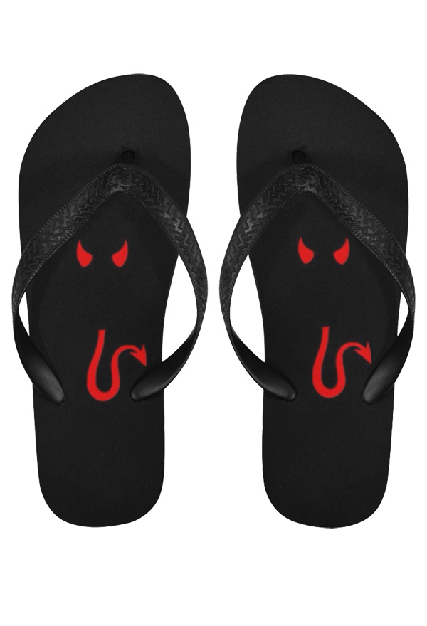 Devil Girl Demon Print Flip Flops Black Red Non-Slip Slipper for Beach and Bathing