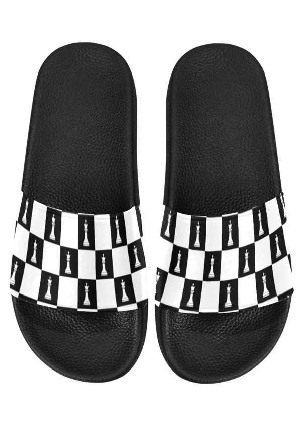 Gothic Black White Chest Checker Prints Non-Slip Casual Beach Sandals