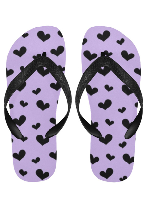 Gothic Pastel Heart Print Flip Flops for Beach and Bathing