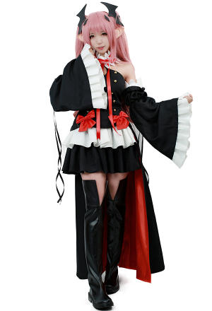 Women Gothic Victorian Vampire Fancy Dress Black Ruffle and Bow Decoration Detachable Sleeves Halloween Costume with Bat Hair Pieces