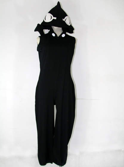 Gothic Witch Hooded Jumpsuit Black Uniform Cloth Sleeveless Halloween Costume Bodysuit