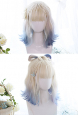 Dyeing White and Ice Blue Mixed Color Lolita Gradient Wig Soft Girl Short Everted Cosplay Wig for Halloween