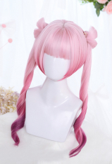 Peach Pink Mixed Color Lolita Gradient Wig Sweet Girl Long Wavy Curly Cosplay Wig with Ponytails